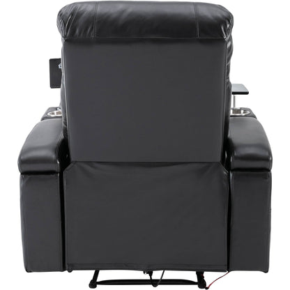 Fauteuil inclinable électrique haut de gamme Roomfitters avec accoudoirs de rangement, porte-gobelets, plateau pivotant et support pour téléphone portable, noir