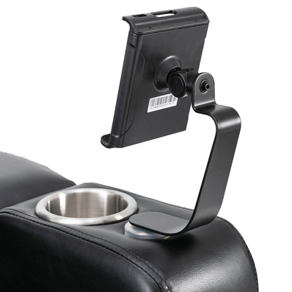 Fauteuil inclinable électrique haut de gamme Roomfitters avec accoudoirs de rangement, porte-gobelets, plateau pivotant et support pour téléphone portable, noir