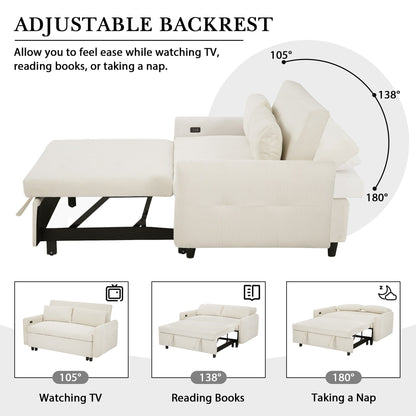 Canapé-lit convertible 2 places Roomfitters avec coussins décoratifs et ports USB, canapé-lit moderne, beige