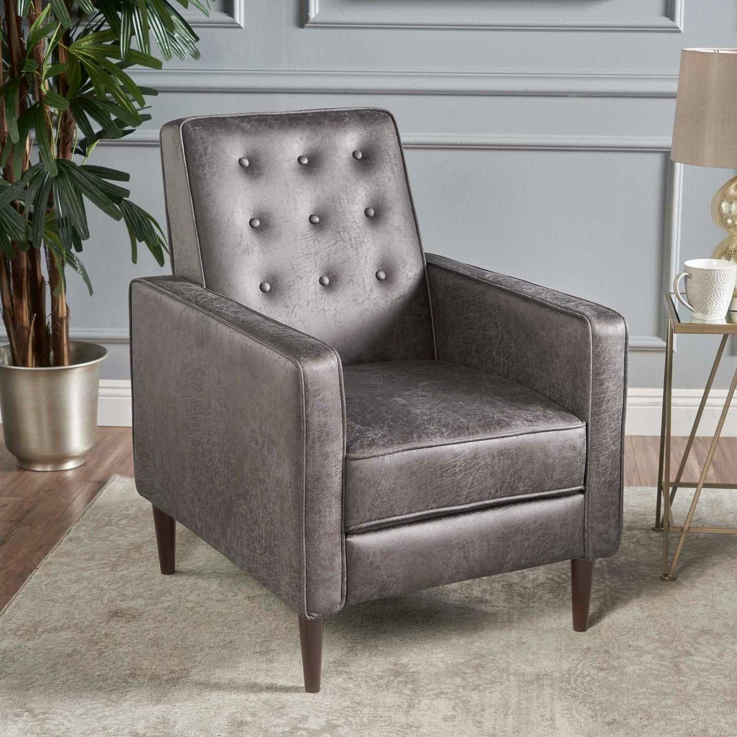 Fauteuil inclinable à dossier relevable Roomfitters avec capitonnage à boutons et pieds fuselés en bois, fauteuil d'appoint pour salon