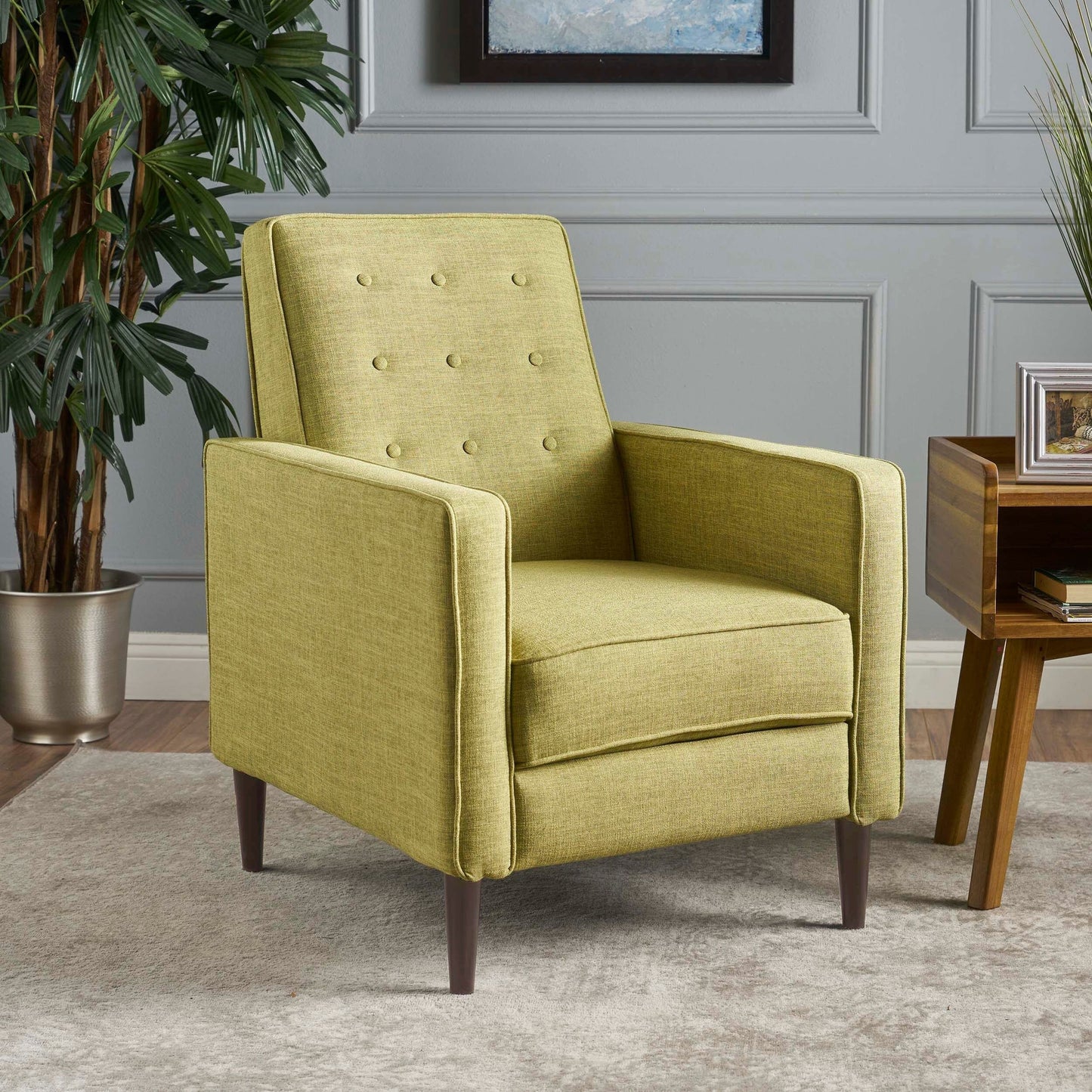 Fauteuil inclinable à dossier relevable Roomfitters avec capitonnage à boutons et pieds fuselés en bois, fauteuil d'appoint pour salon