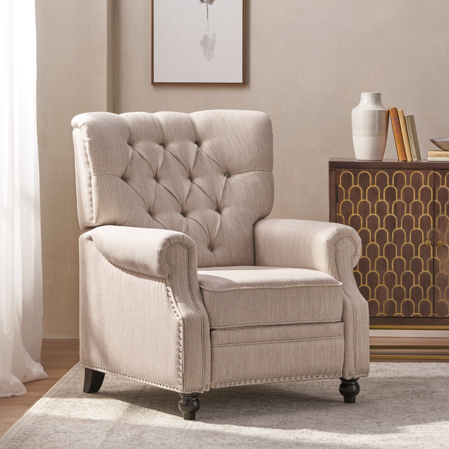 Fauteuil inclinable Roomfitters avec capitonnage à boutons et garniture cloutée, fauteuil d'appoint de salon à dossier relevable
