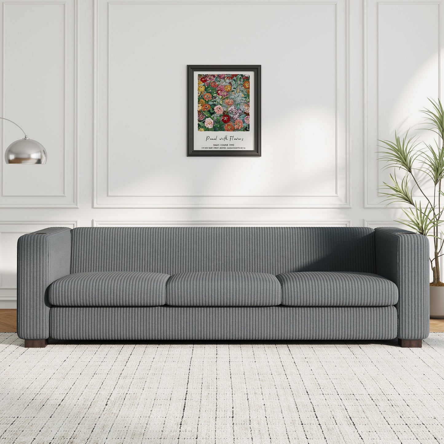 Canapé 3 places à accoudoirs droits en velours côtelé Roomfitters, canapé de salon contemporain