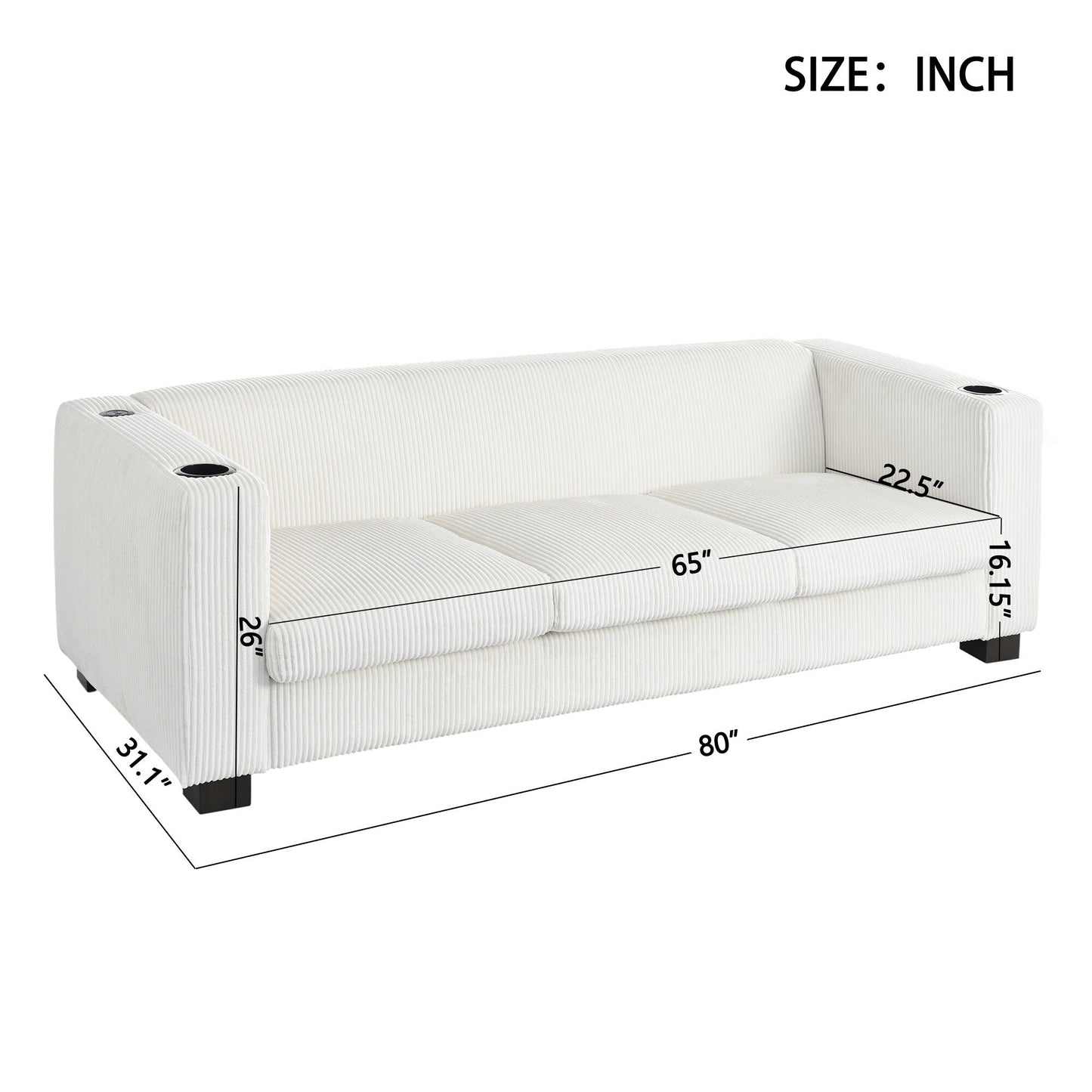 Canapé 3 places à accoudoirs droits en velours côtelé Roomfitters, canapé de salon contemporain