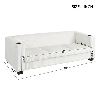 Canapé 3 places à accoudoirs droits en velours côtelé Roomfitters, canapé de salon contemporain