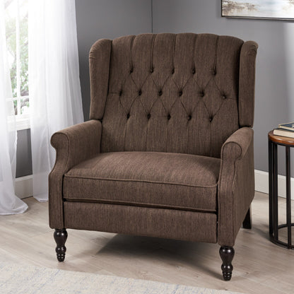 Fauteuil inclinable capitonné Roomfitters avec accoudoirs roulés et pieds en bois tourné, fauteuil d'appoint pour salon