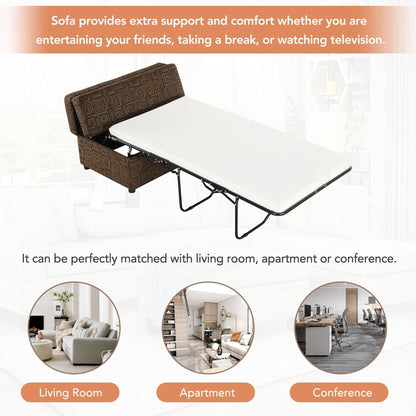 Lit d'appoint pliant double avec matelas, convertible et compact pour le salon.