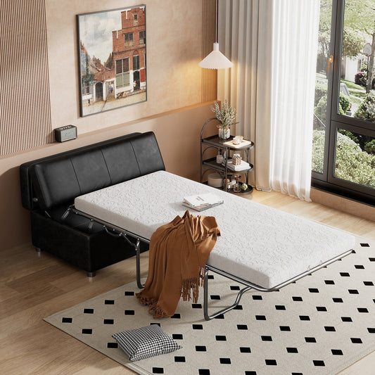 Lit d'appoint pliant double avec matelas, convertible et compact pour le salon.