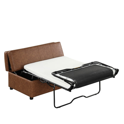 Lit d'appoint pliant double avec matelas, convertible et compact pour le salon.
