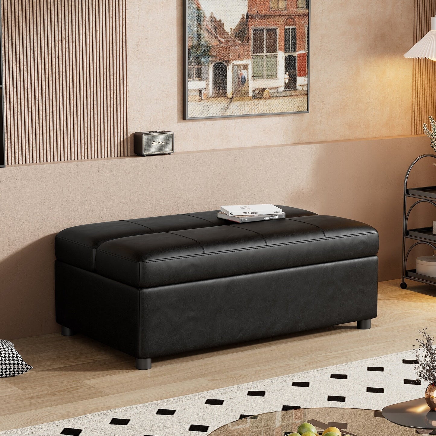 Lit d'appoint pliant double avec matelas, convertible et compact pour le salon.