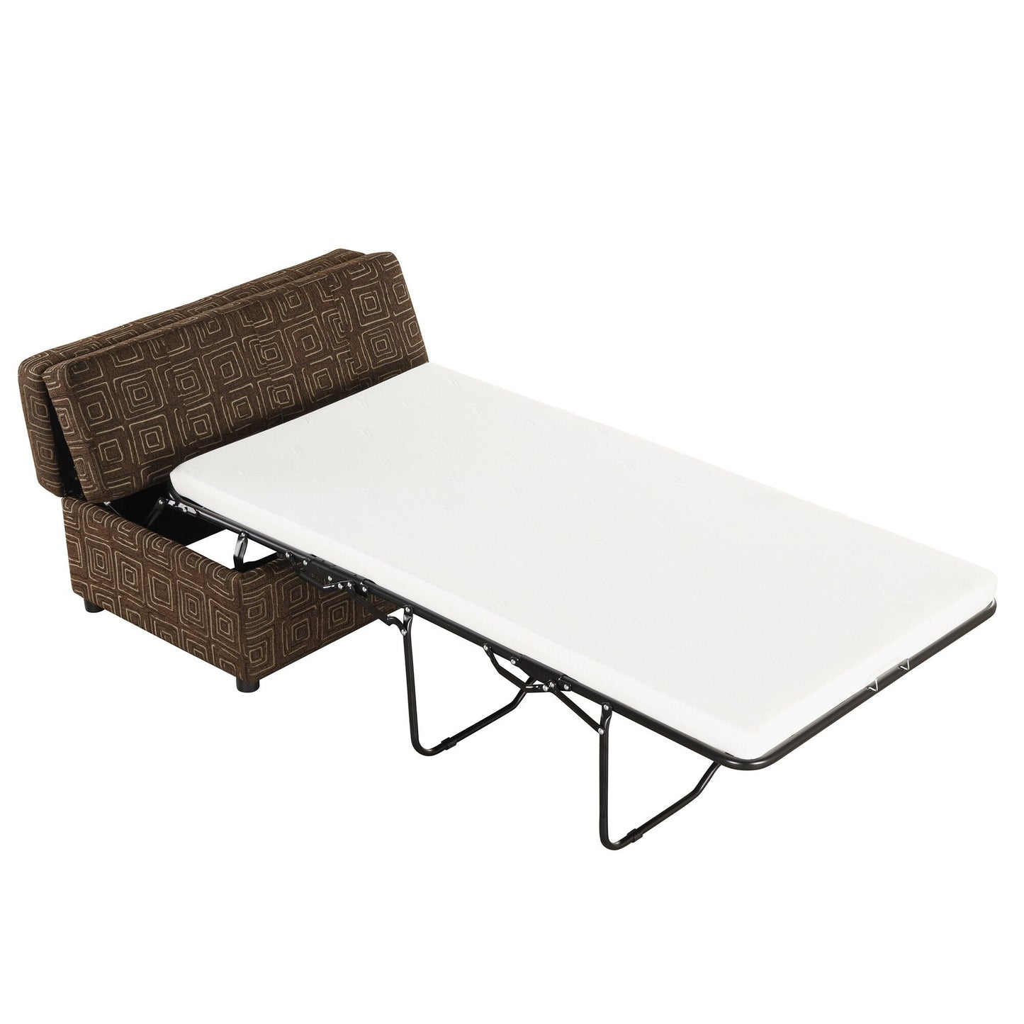 Lit d'appoint pliant double avec matelas, convertible et compact pour le salon.