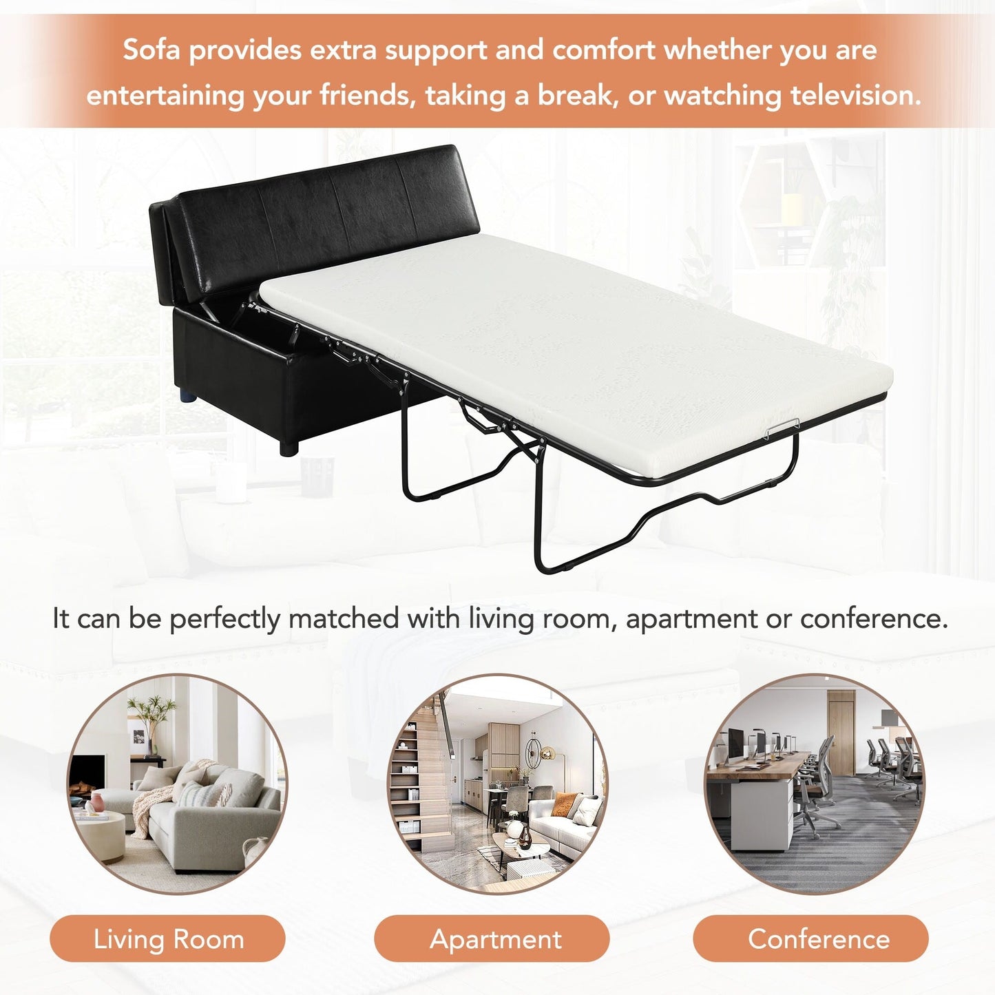 Lit d'appoint pliant double avec matelas, convertible et compact pour le salon.