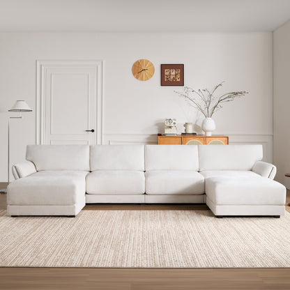 Canapé modulaire en chenille en forme de U Roomfitters avec assise large, chargeur USB Type-C et pouf, accoudoir en pétale