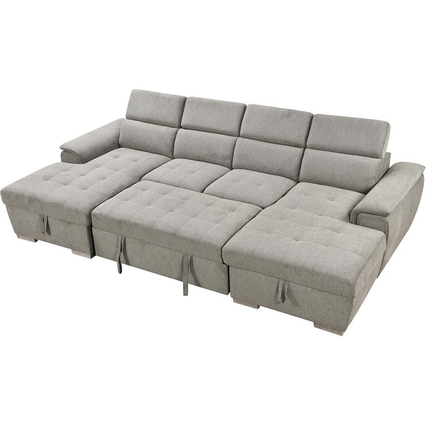 Canapé-lit en U Roomfitters, lit gigogne surdimensionné 2 en 1 de 121 pouces, canapé sectionnel avec double méridienne de rangement