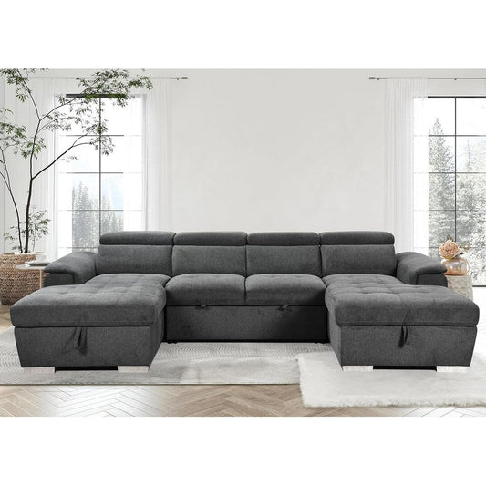 Canapé-lit en U Roomfitters, lit gigogne surdimensionné 2 en 1 de 121 pouces, canapé sectionnel avec double méridienne de rangement