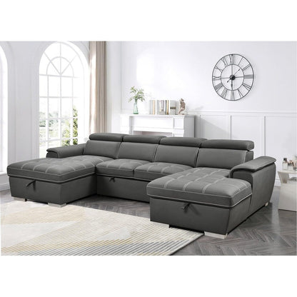 Canapé-lit en U Roomfitters, lit gigogne surdimensionné 2 en 1 de 121 pouces, canapé sectionnel avec double méridienne de rangement