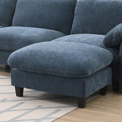 Canapé en chenille rayé en forme de U Roomfitters avec assise extra-large, chargeur USB Type-C, support de téléphone et pouf