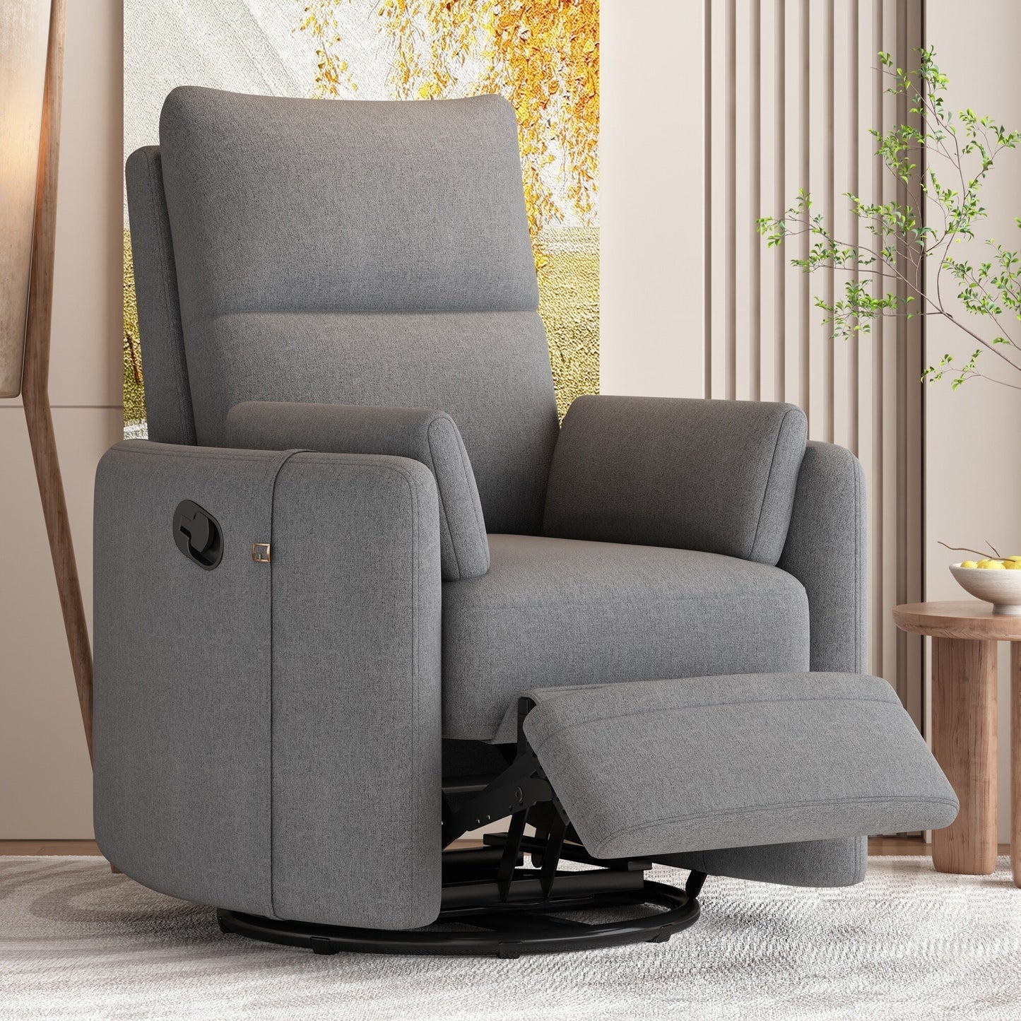 Fauteuil inclinable pivotant rembourré Roomfitters, fauteuil inclinable à bascule manuel avec deux coussins amovibles, pour salon