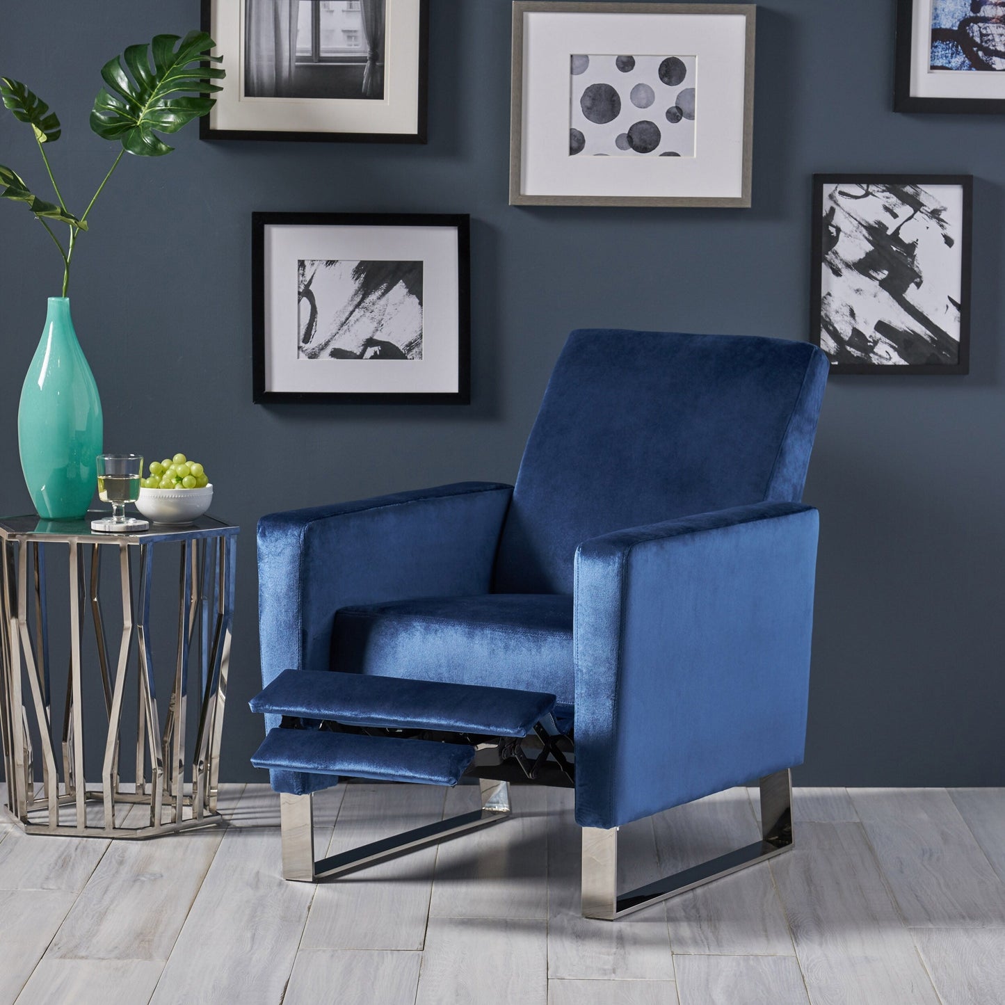 Fauteuil inclinable en velours Roomfitters avec pieds chromés, fauteuil d'appoint moderne pour salon