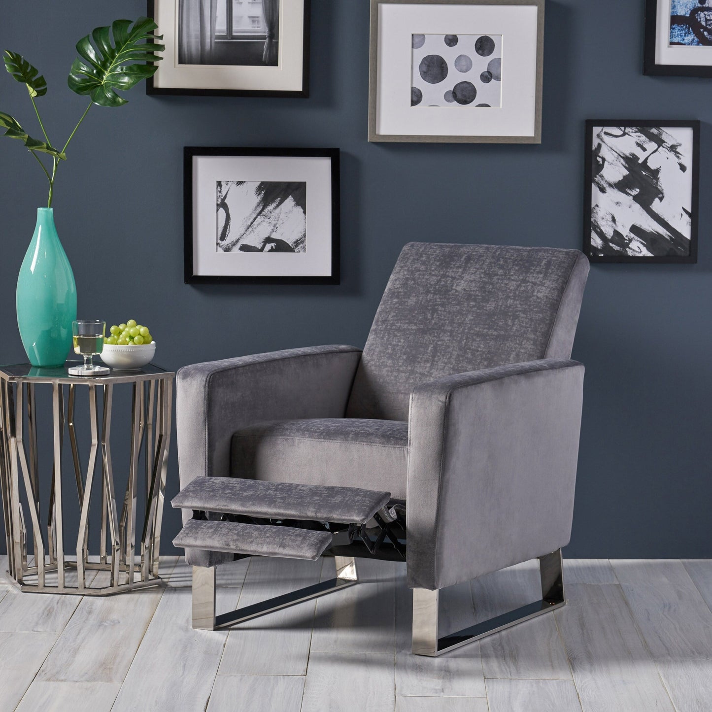 Fauteuil inclinable en velours Roomfitters avec pieds chromés, fauteuil d'appoint moderne pour salon
