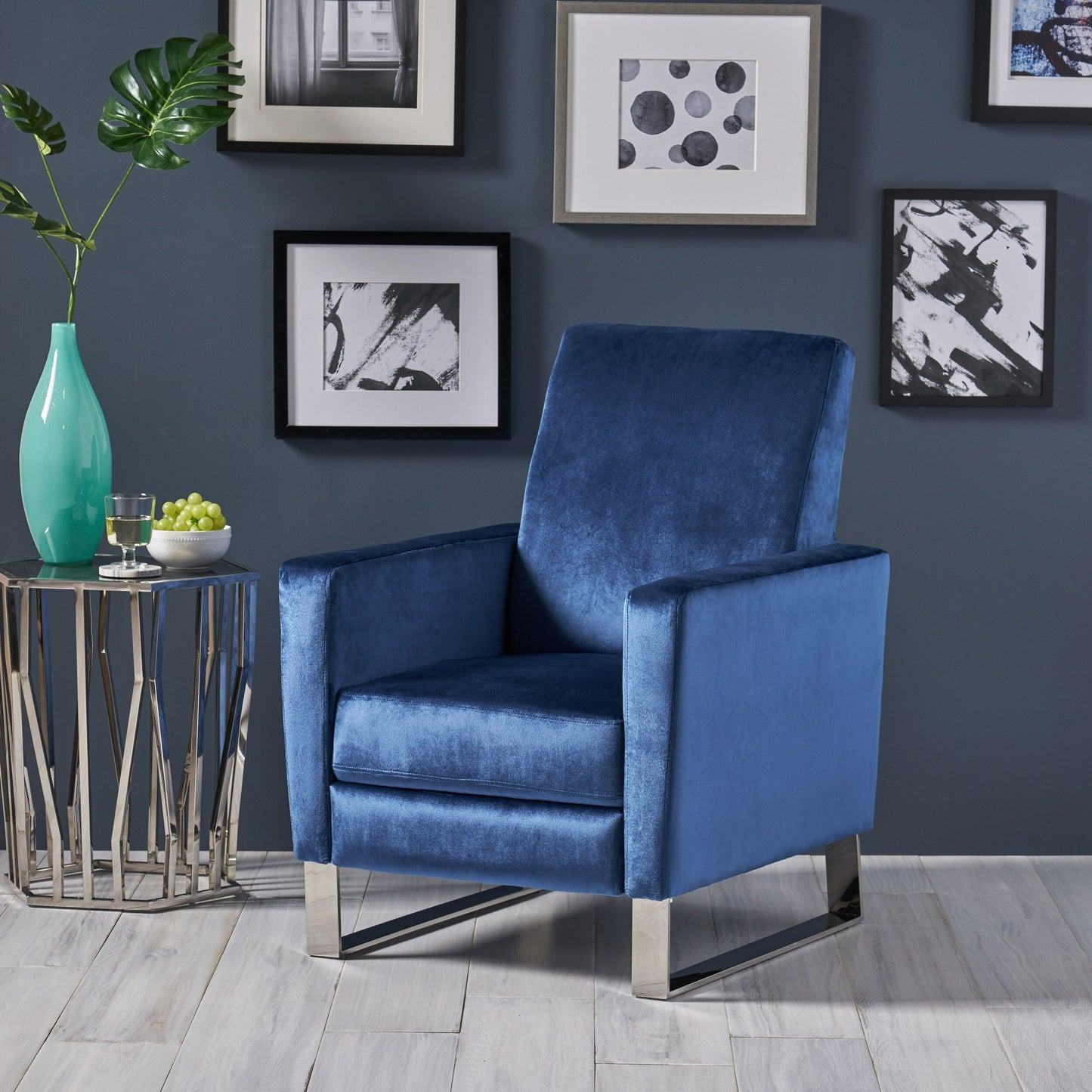 Fauteuil inclinable en velours Roomfitters avec pieds chromés, fauteuil d'appoint moderne pour salon