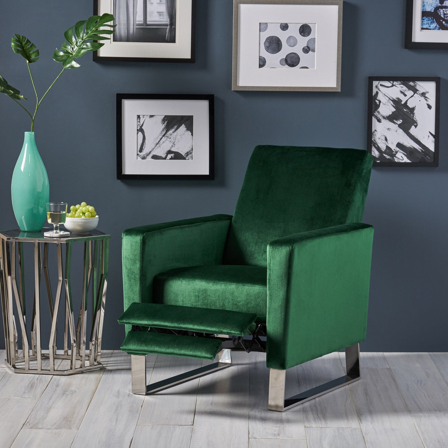 Fauteuil inclinable en velours Roomfitters avec pieds chromés, fauteuil d'appoint moderne pour salon