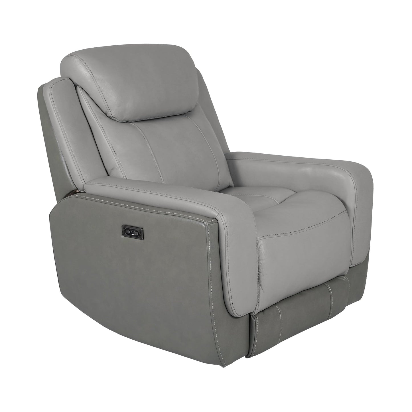 Fauteuil inclinable électrique Rosalyn Zero Gravity en cuir argenté et gris avec appui-tête électrique