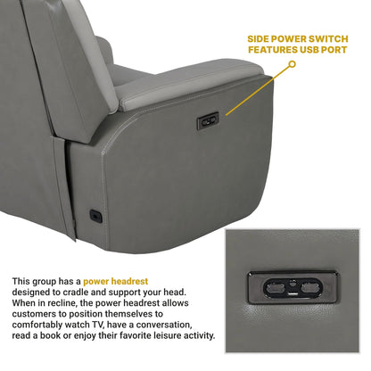 Fauteuil inclinable électrique Rosalyn Zero Gravity en cuir argenté et gris avec appui-tête électrique