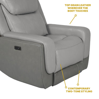 Fauteuil inclinable électrique Rosalyn Zero Gravity en cuir argenté et gris avec appui-tête électrique