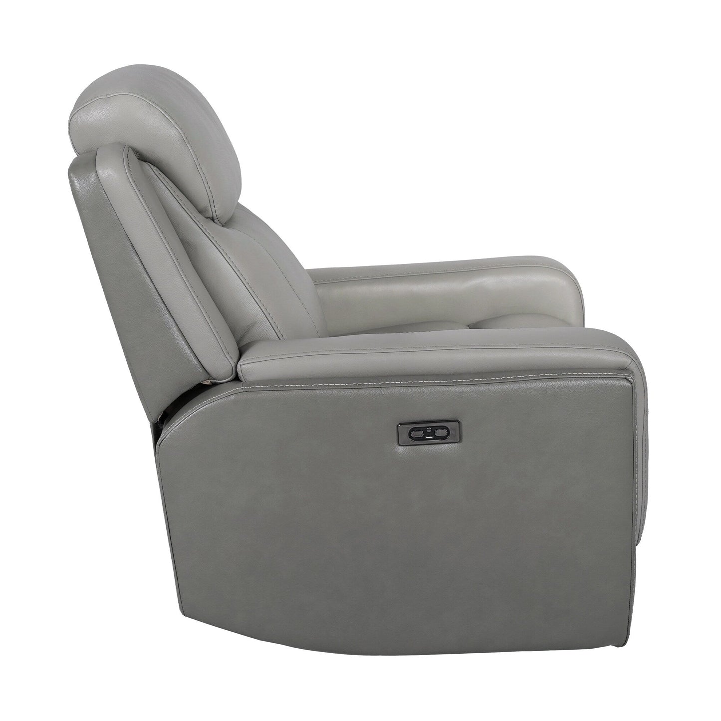 Fauteuil inclinable électrique Rosalyn Zero Gravity en cuir argenté et gris avec appui-tête électrique