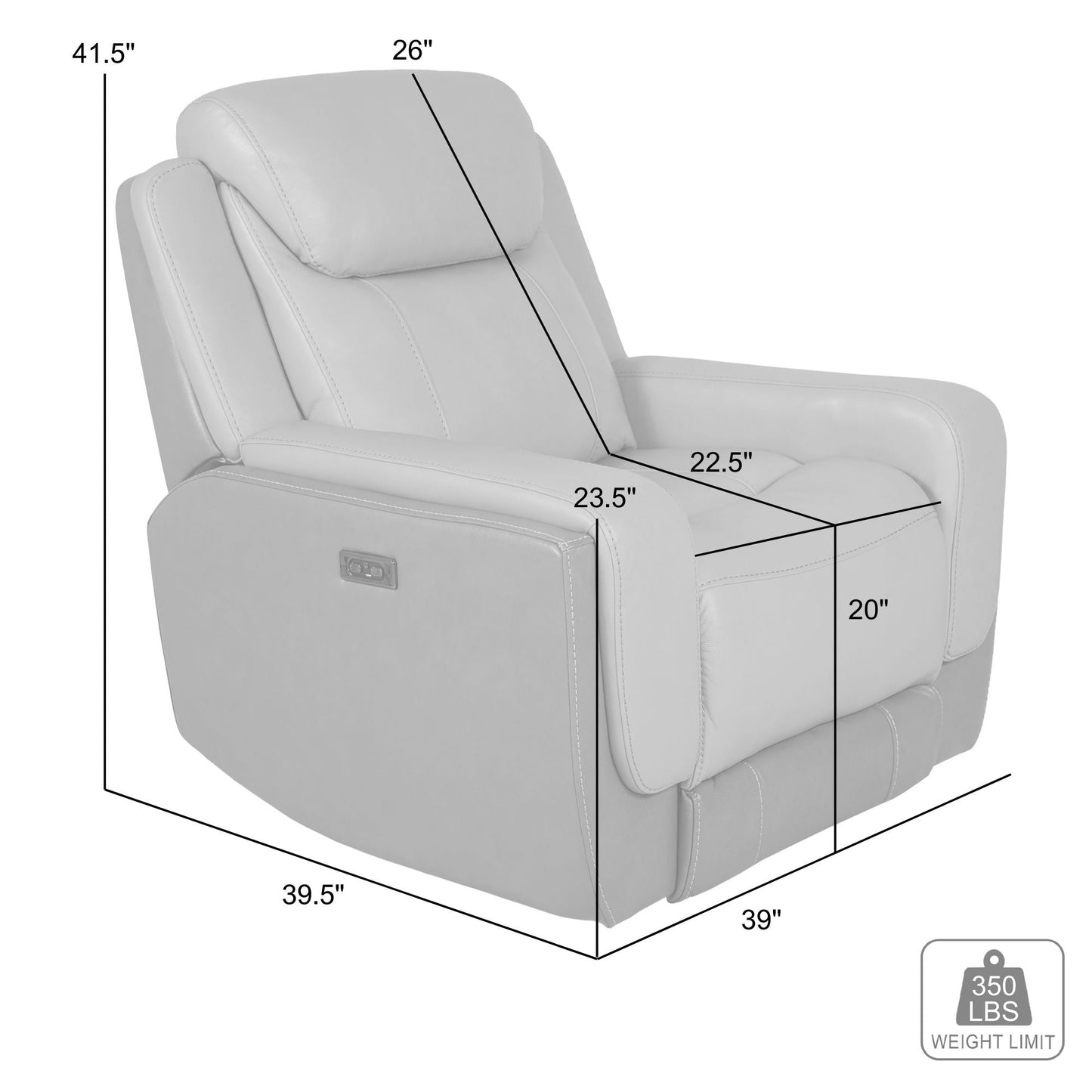 Fauteuil inclinable électrique Rosalyn Zero Gravity en cuir argenté et gris avec appui-tête électrique