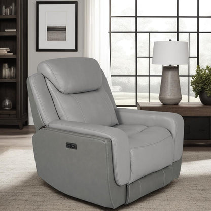 Fauteuil inclinable électrique Rosalyn Zero Gravity en cuir argenté et gris avec appui-tête électrique