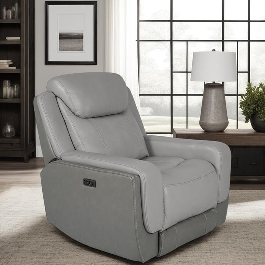 Fauteuil inclinable électrique Rosalyn Zero Gravity en cuir argenté et gris avec appui-tête électrique