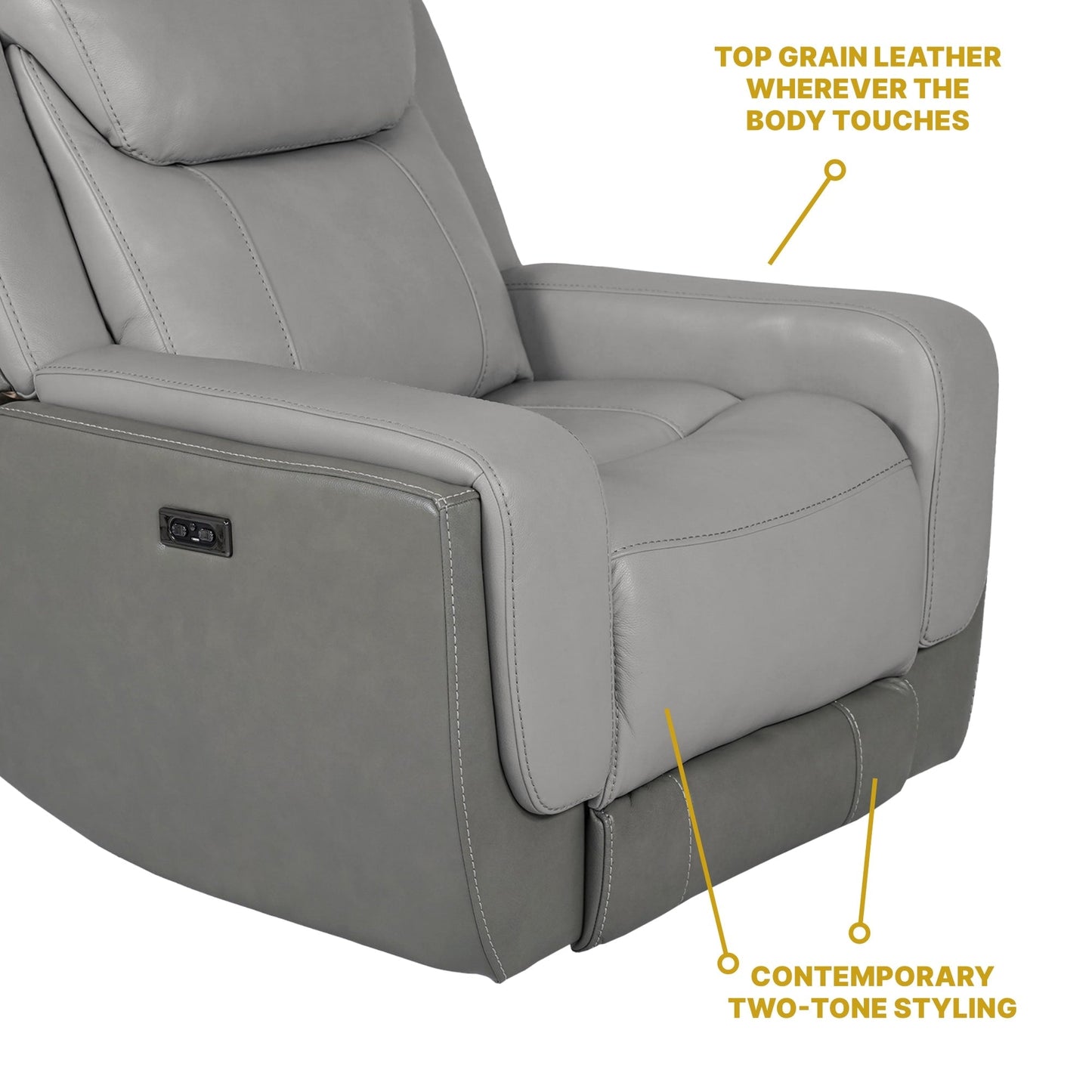 Fauteuil inclinable électrique Rosalyn Zero Gravity en cuir argenté et gris avec appui-tête électrique