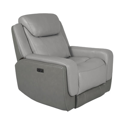 Fauteuil inclinable électrique Rosalyn Zero Gravity en cuir argenté et gris avec appui-tête électrique