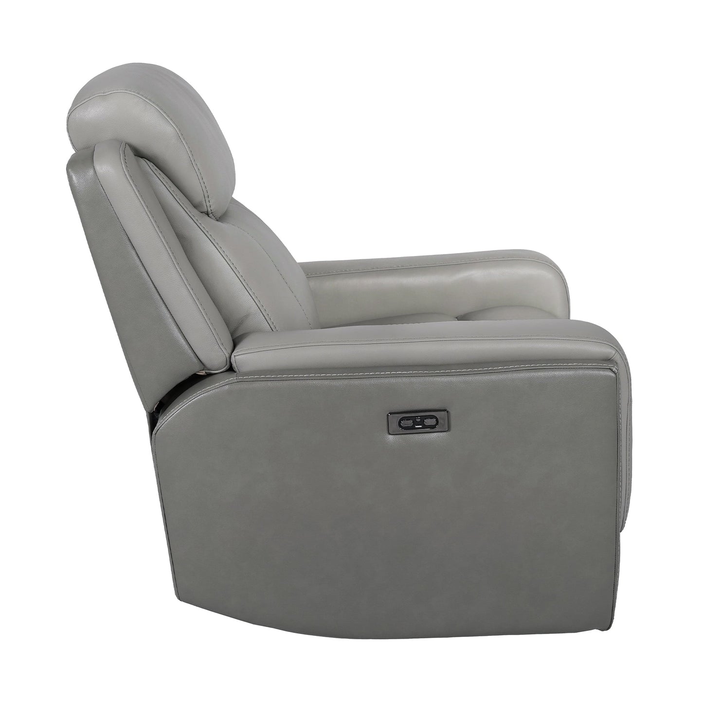 Fauteuil inclinable électrique Rosalyn Zero Gravity en cuir argenté et gris avec appui-tête électrique