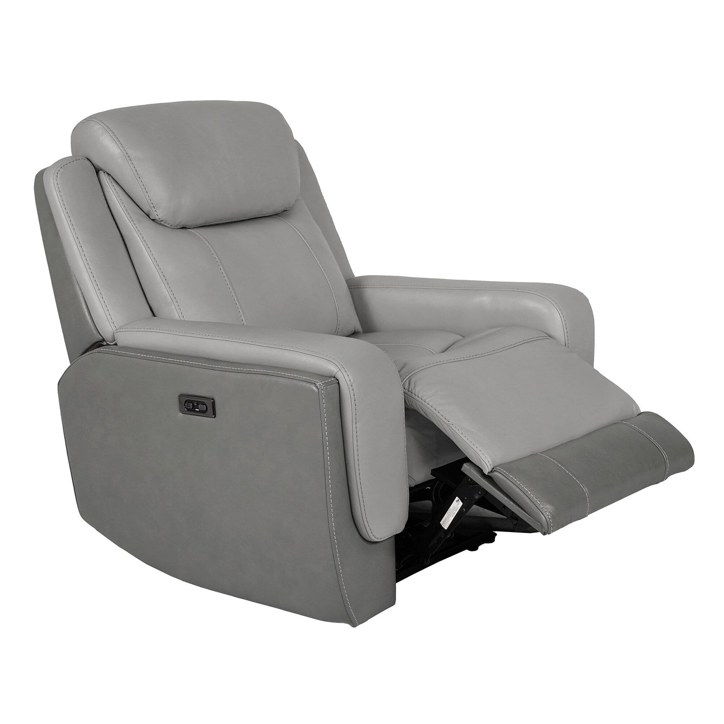 Fauteuil inclinable électrique Rosalyn Zero Gravity en cuir argenté et gris avec appui-tête électrique