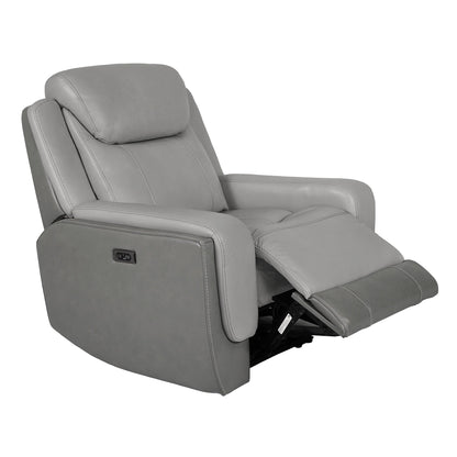 Fauteuil inclinable électrique Rosalyn Zero Gravity en cuir argenté et gris avec appui-tête électrique