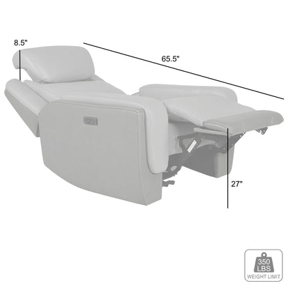 Fauteuil inclinable électrique Rosalyn Zero Gravity en cuir argenté et gris avec appui-tête électrique
