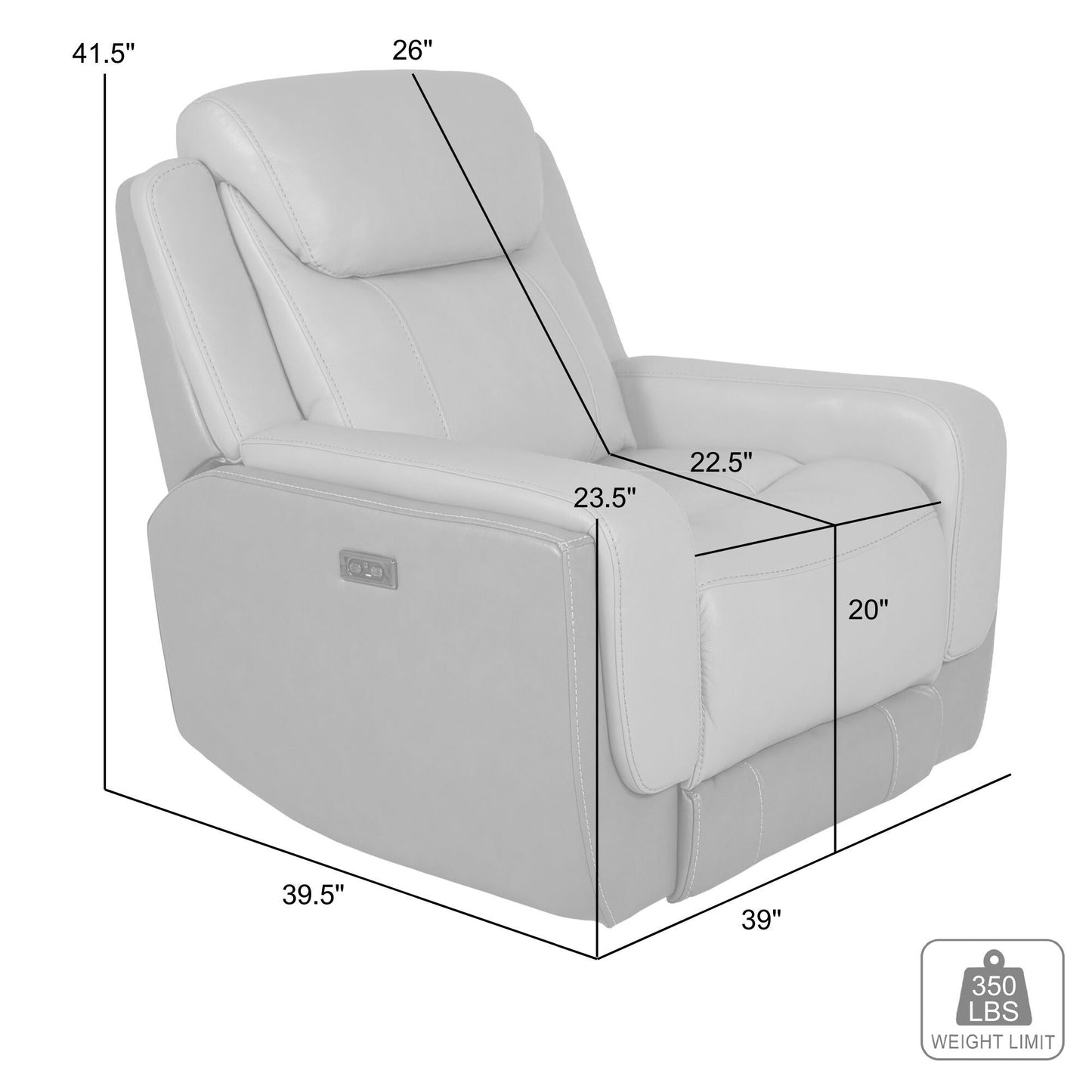Fauteuil inclinable électrique Rosalyn Zero Gravity en cuir argenté et gris avec appui-tête électrique