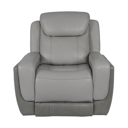 Fauteuil inclinable électrique Rosalyn Zero Gravity en cuir argenté et gris avec appui-tête électrique