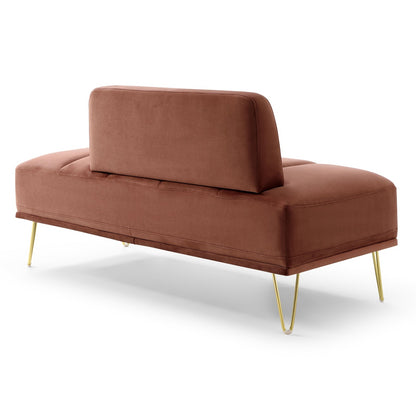 Banc de chevet rembourré Rose Modern 56.3 avec pieds en métal doré pour chambre à coucher