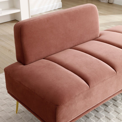 Banc de chevet rembourré Rose Modern 56.3 avec pieds en métal doré pour chambre à coucher