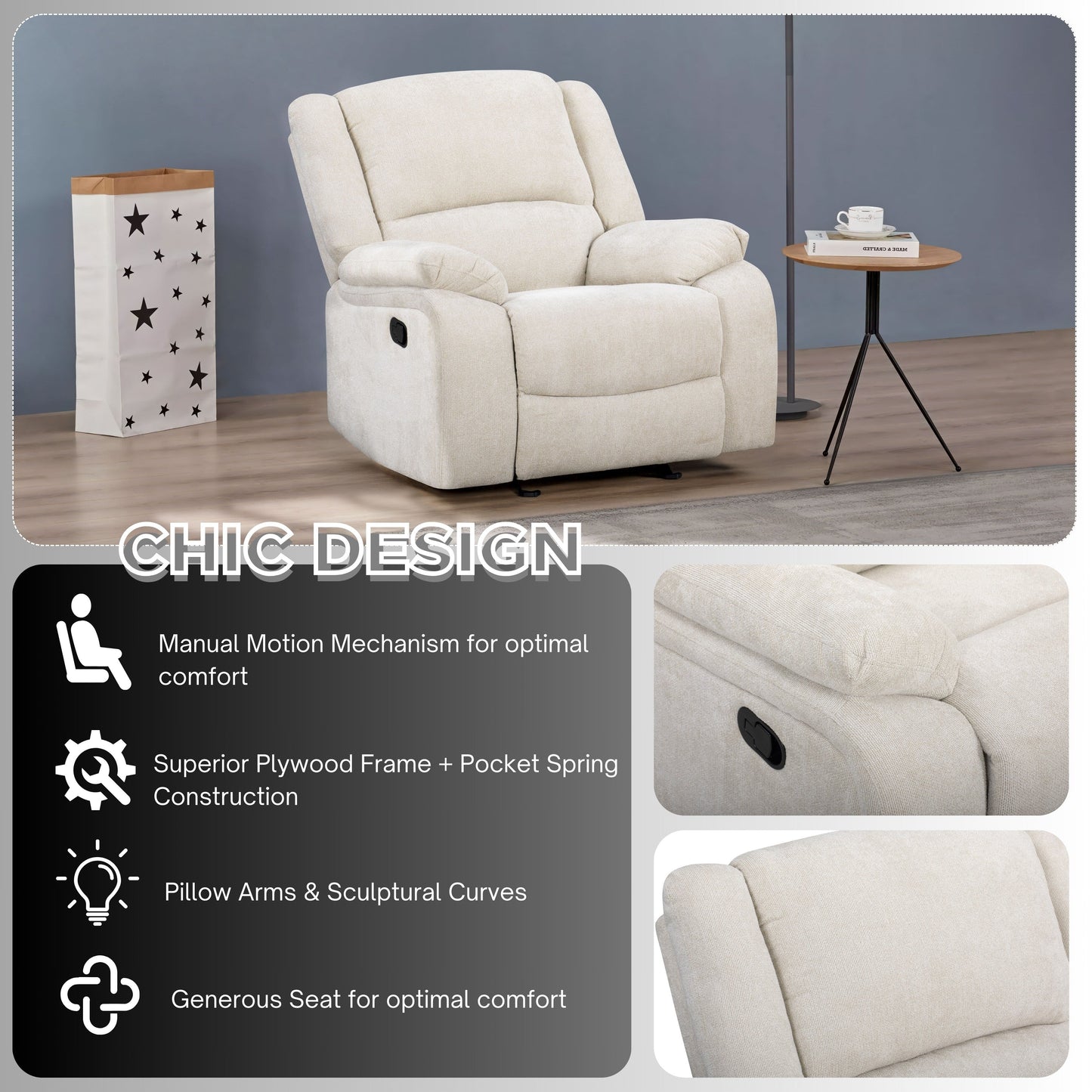 Fauteuil inclinable manuel transitionnel Blitz de Roundhill Furniture