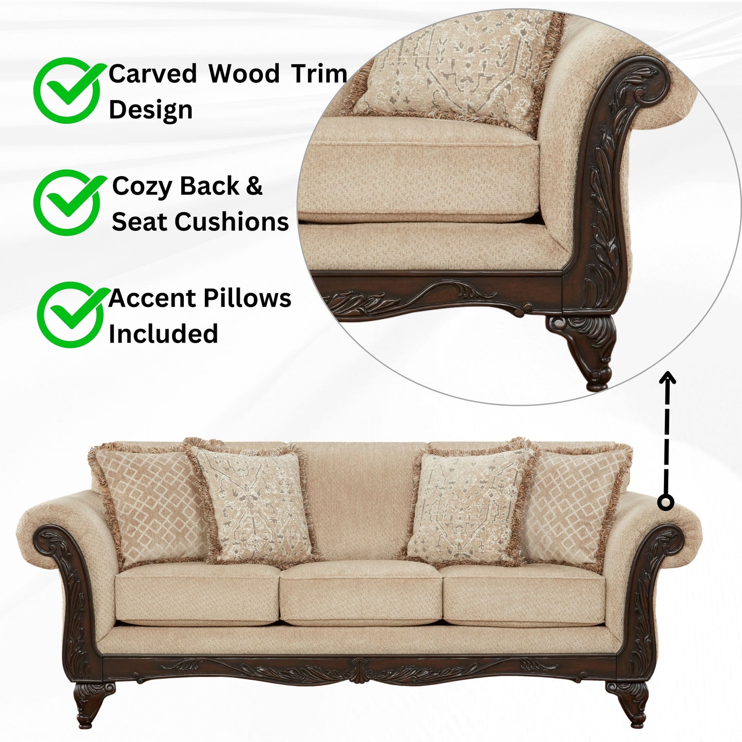 Canapé à cadre en bois sculpté Hernen de Roundhill Furniture