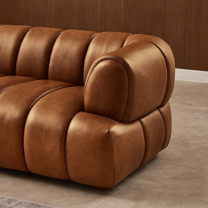 Canapé de luxe Rovan de style milieu de siècle moderne en cuir cognac