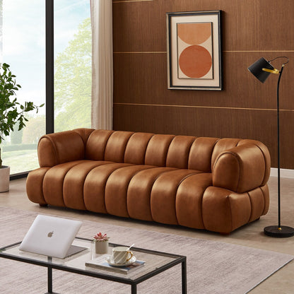 Canapé de luxe Rovan de style milieu de siècle moderne en cuir cognac