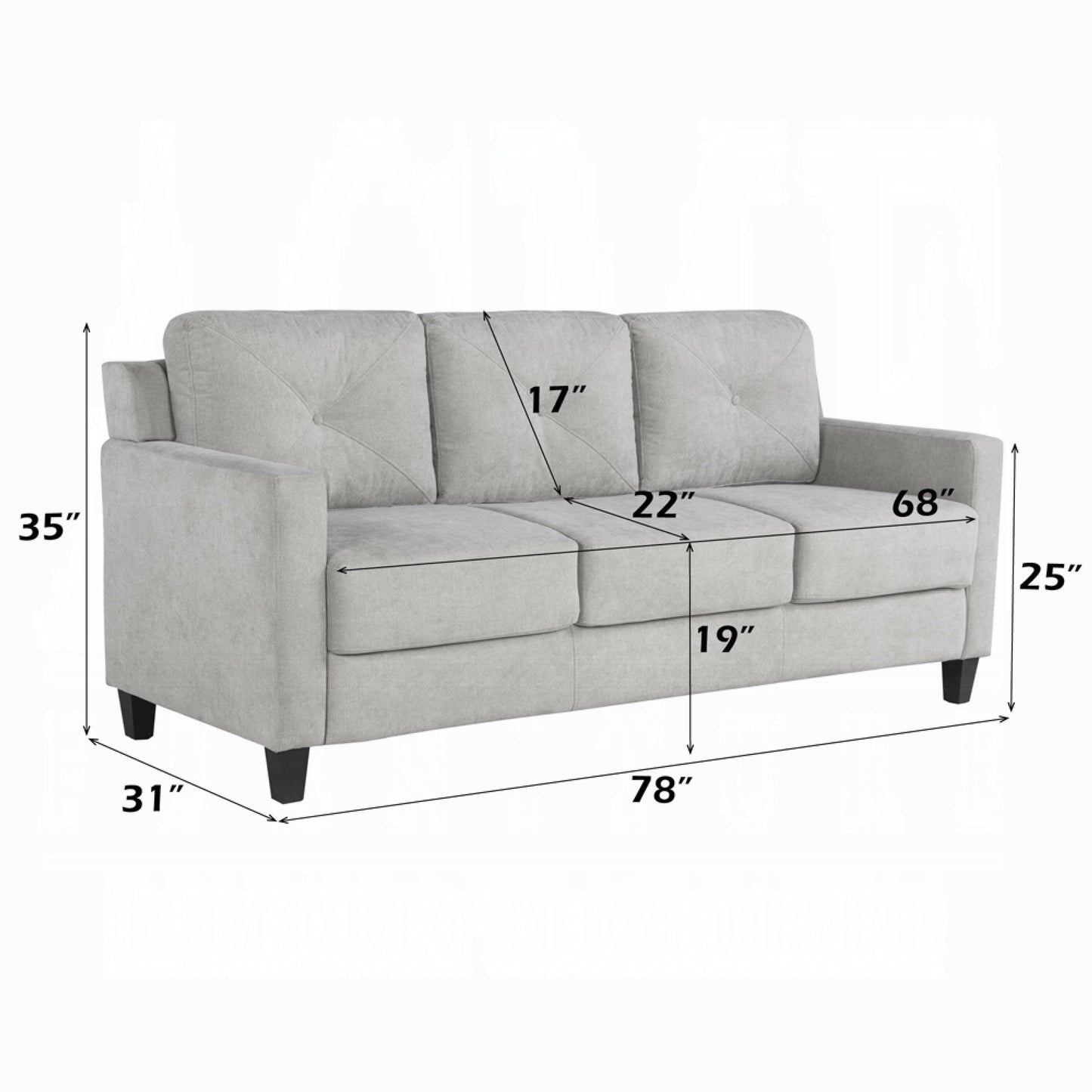 Canapé Royi, accoudoirs à rails, 78 pouces, assise en tissu gris avec dossier capitonné