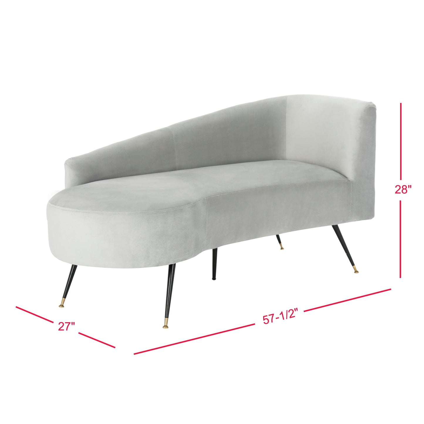 Canapé rétro glamour en velours noir/doré SAFAVIEH Helgrit - 57,5 ​​L x 27 P x 28 H - 58 L x 27 P x 28 H