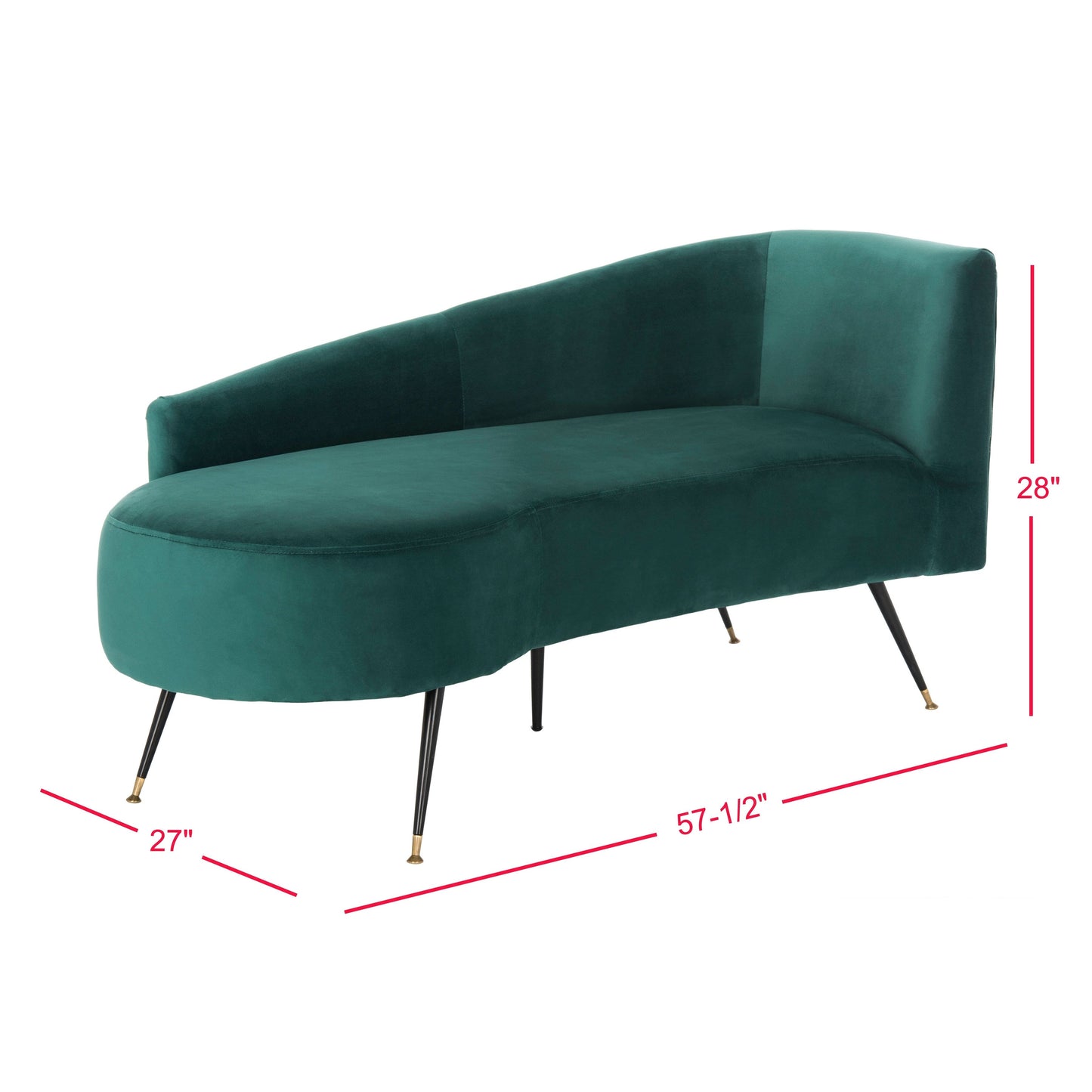 Canapé rétro glamour en velours noir/doré SAFAVIEH Helgrit - 57,5 ​​L x 27 P x 28 H - 58 L x 27 P x 28 H